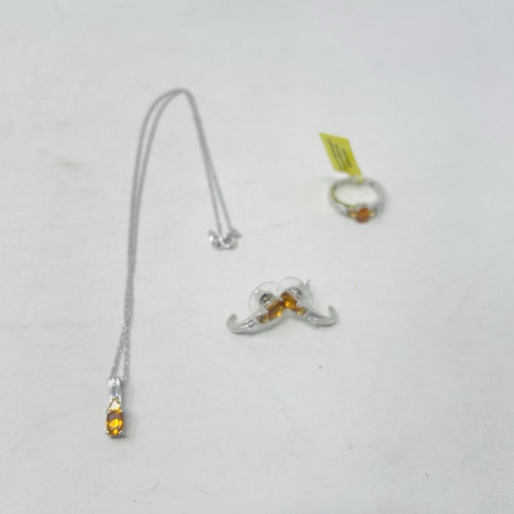 Serra Gaucha Citrine Brazilian‎ Citrine White Topaz Necklace Ring Earrings 5132